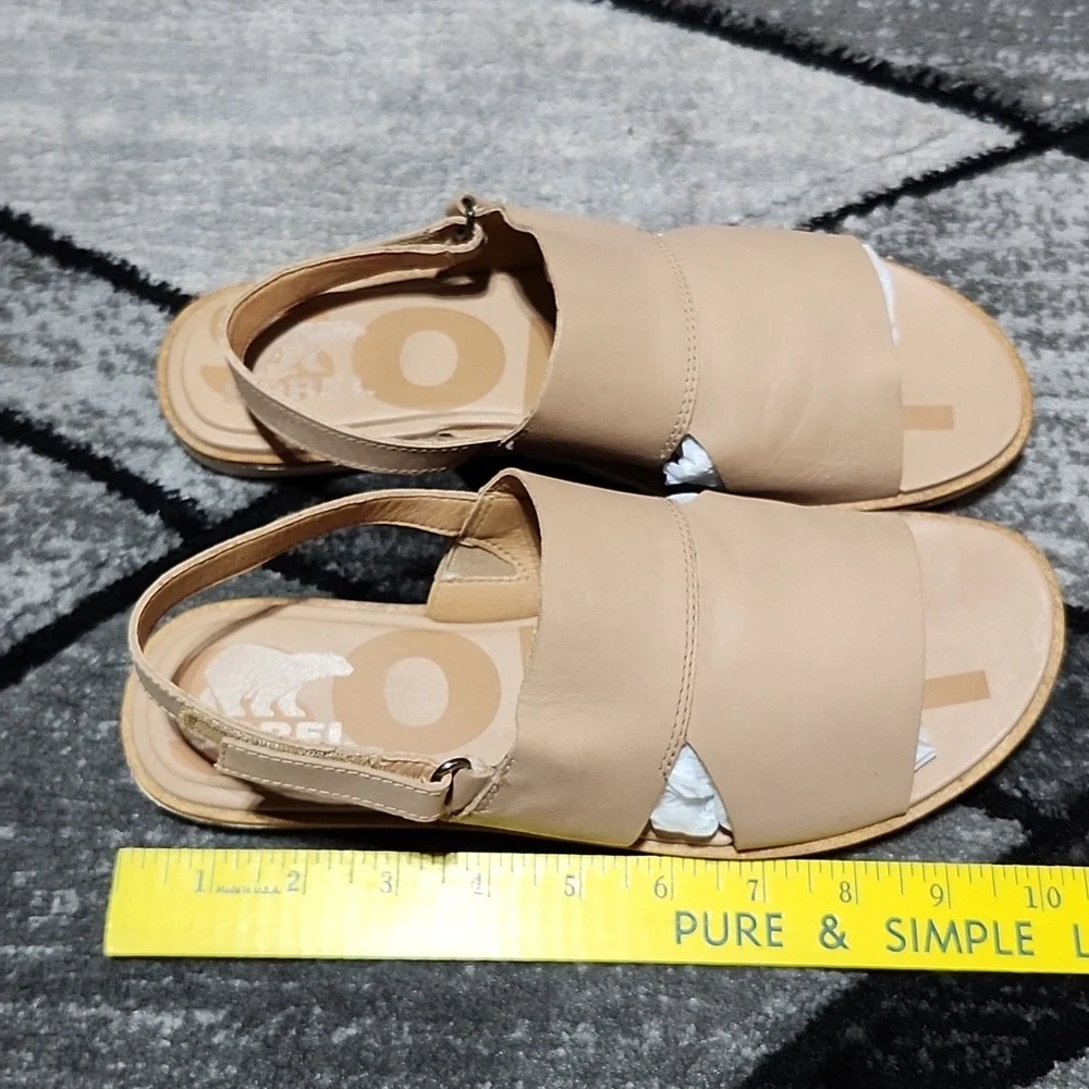SOREL ELLA II BEIGE SEA SALT LEATHER  SLINGBACK FLAT SANDALS SIZE US 9
